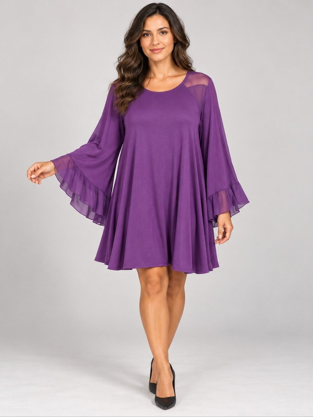 On the Road Miranda Purple Sheer Bell Sleeve Dress NWT Large A350